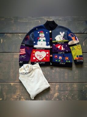 Vintage BellePointe Calendar Cardigan Sweater Turtleneck Set XL 12 holidays